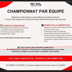 CHAMPIONNAT DU BCRR PAR EQUIPE, PROLONGATION DU DELAI D'INSCRIPTION JUSQU'AU 29 OCTOBRE